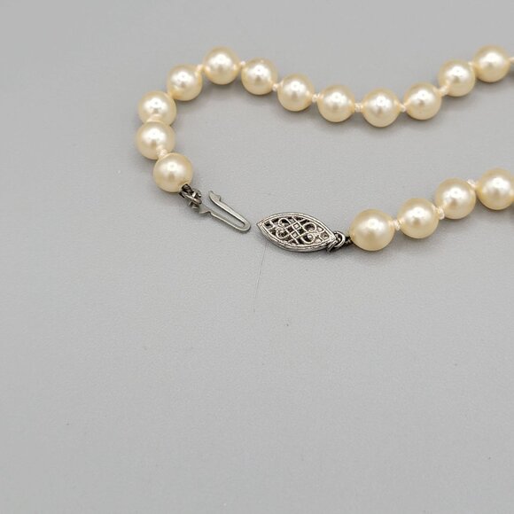 Hand Knotted 6mm Cultured Pearl Necklace Sterling Silver Clasp 16" Length - Picture 6 of 9